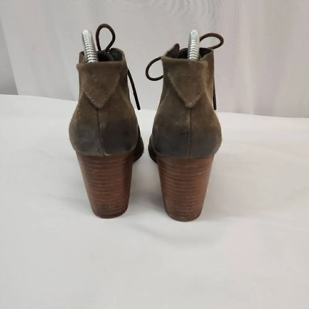 Toms Size 9 Lunata Tarmac Gray Suede Lace-Up Distressed High Heel Boots shoes Wo